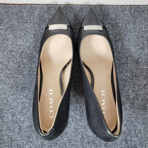Coach Zan Pumps Women 9.5B Black Pointed Toe Patent Cap Toe Heels Leather Upper - Picture 2 of 10